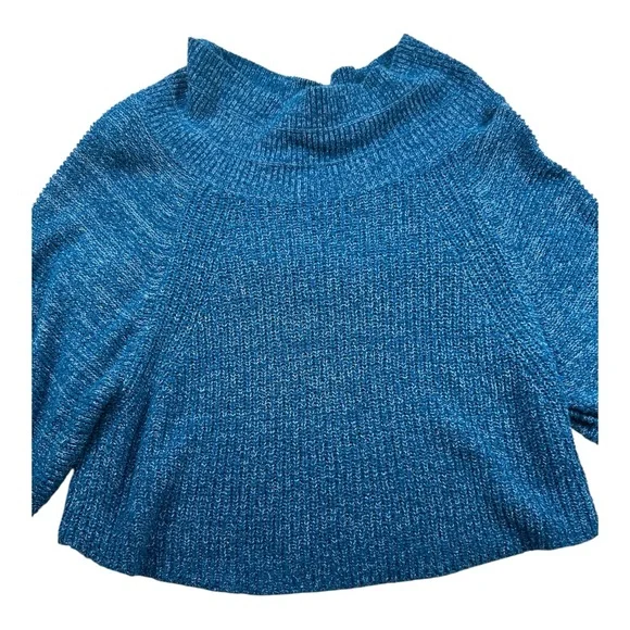 Free People Edessa Pullover Blue Off Shoulder Knit Sweater Balloon Sleeve Size S - Picture 2 of 12